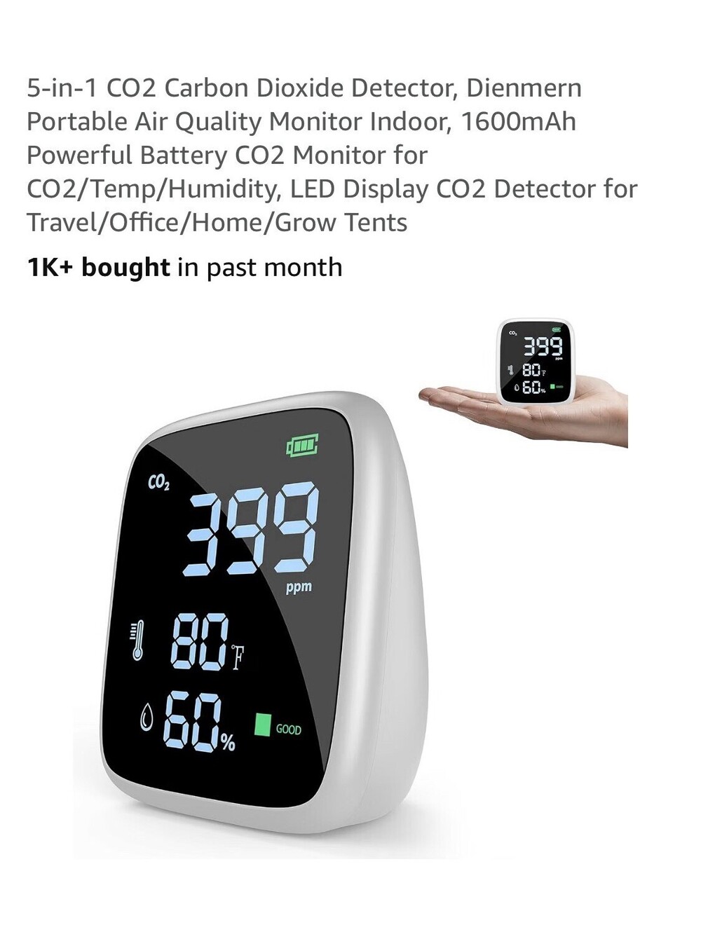 Dienmern 5-in-1 CO2 Carbon Dioxide Detector Air Quality Monitor
